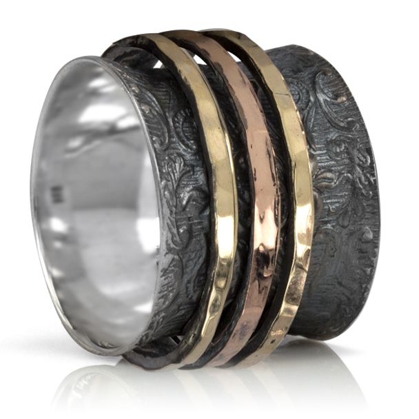 Earth Meditation Ring. Sterling Silver and 9KT Yellow and Rose Gold. Size 8.