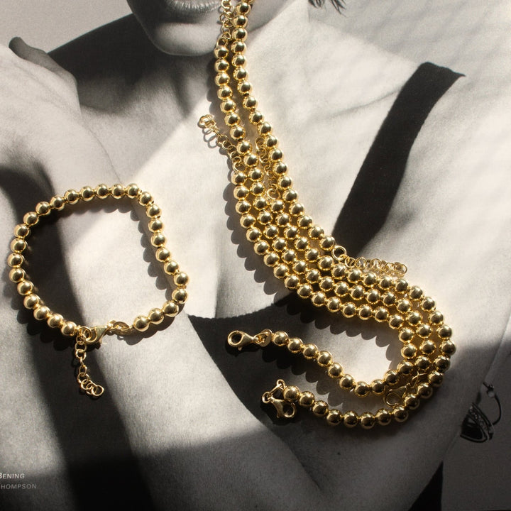 Sterling Silver Gold Vermeil 7.5"&nbsp; 8mm bead bracelet.