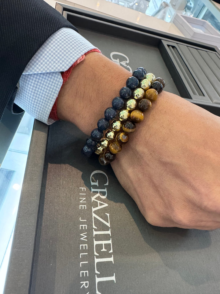 Sterling Silver Gold Vermeil 7.5"&nbsp; 8mm bead bracelet.