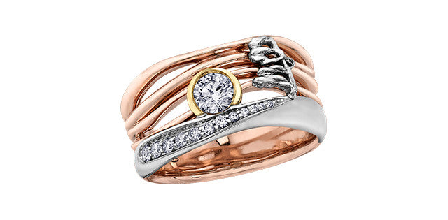 Graziella 14KT Tri-Colour Gold Maple Leaf Diamonds 0.43CTW Round Brilliant Canadian Diamond Ring - Size 6.5