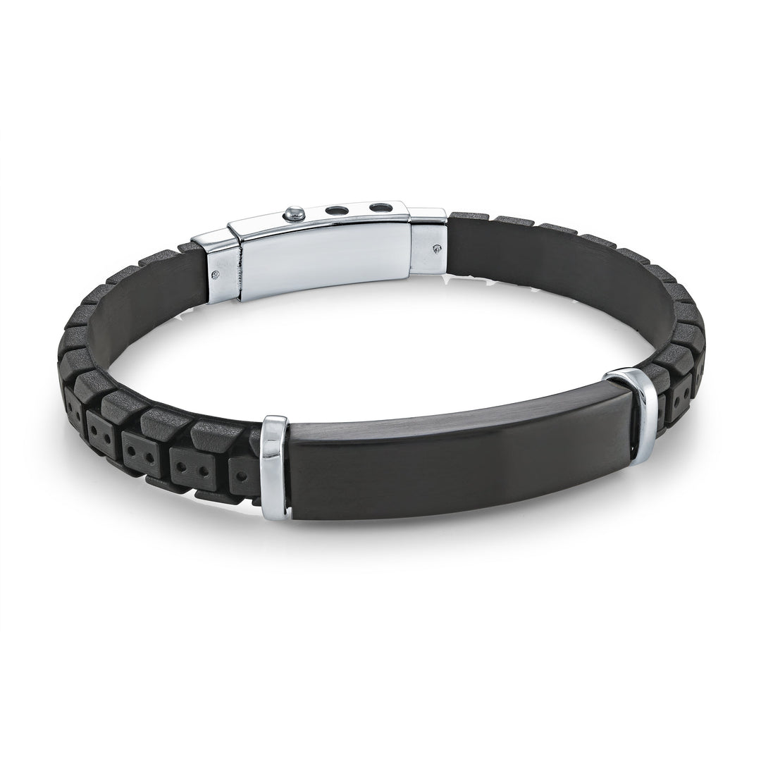 Italgem Steel Gun IP Plated 8.5"  Rubber Bracelet.