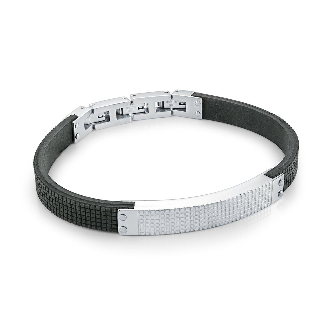 Italgem Steel Stainless Steel Checkered Plate 8mm Black Silicone 7.5" + 1" Bracelet