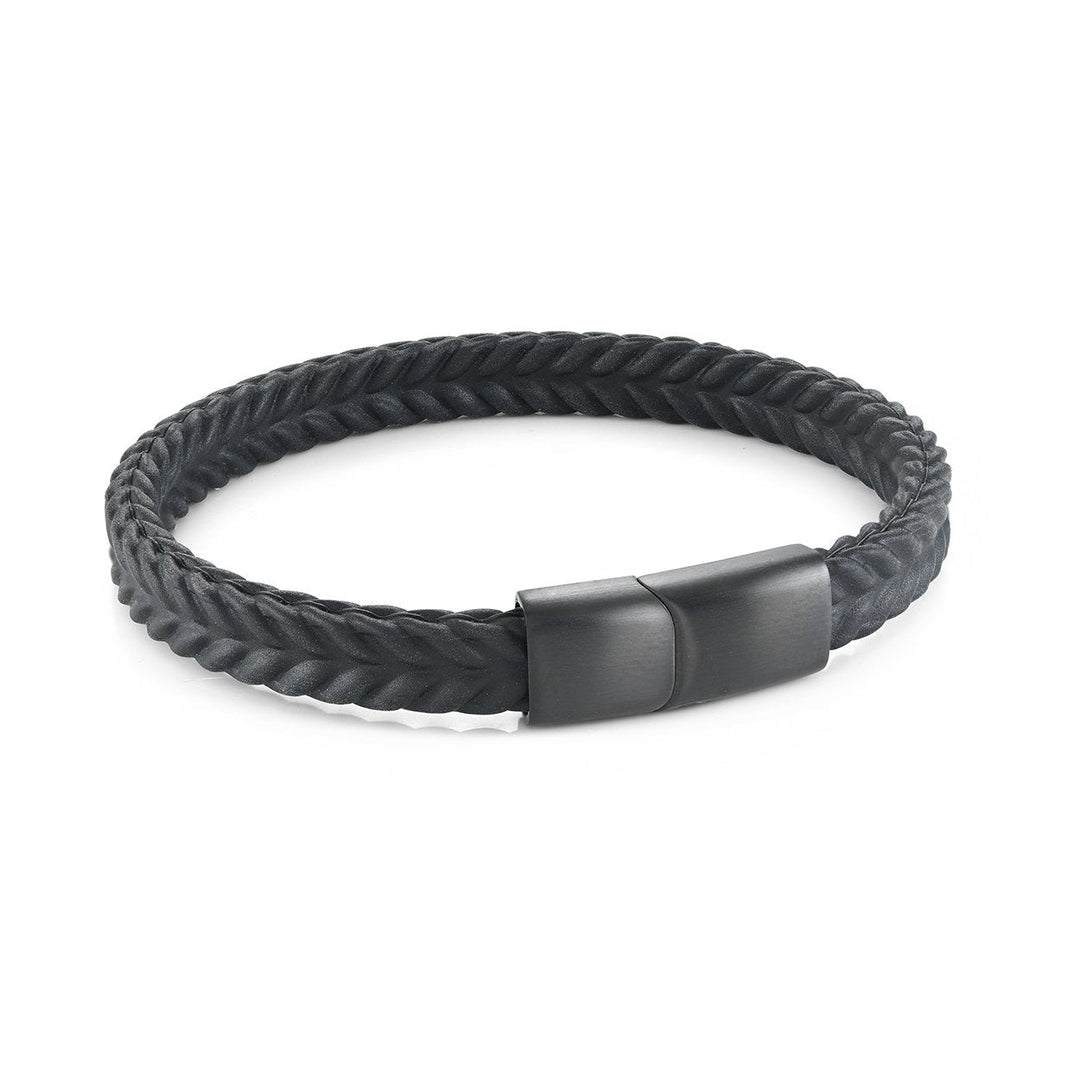 Italgem Steel Black IP Stainless Steel 8mm Flat-V Black Silicone 8" Bracelet