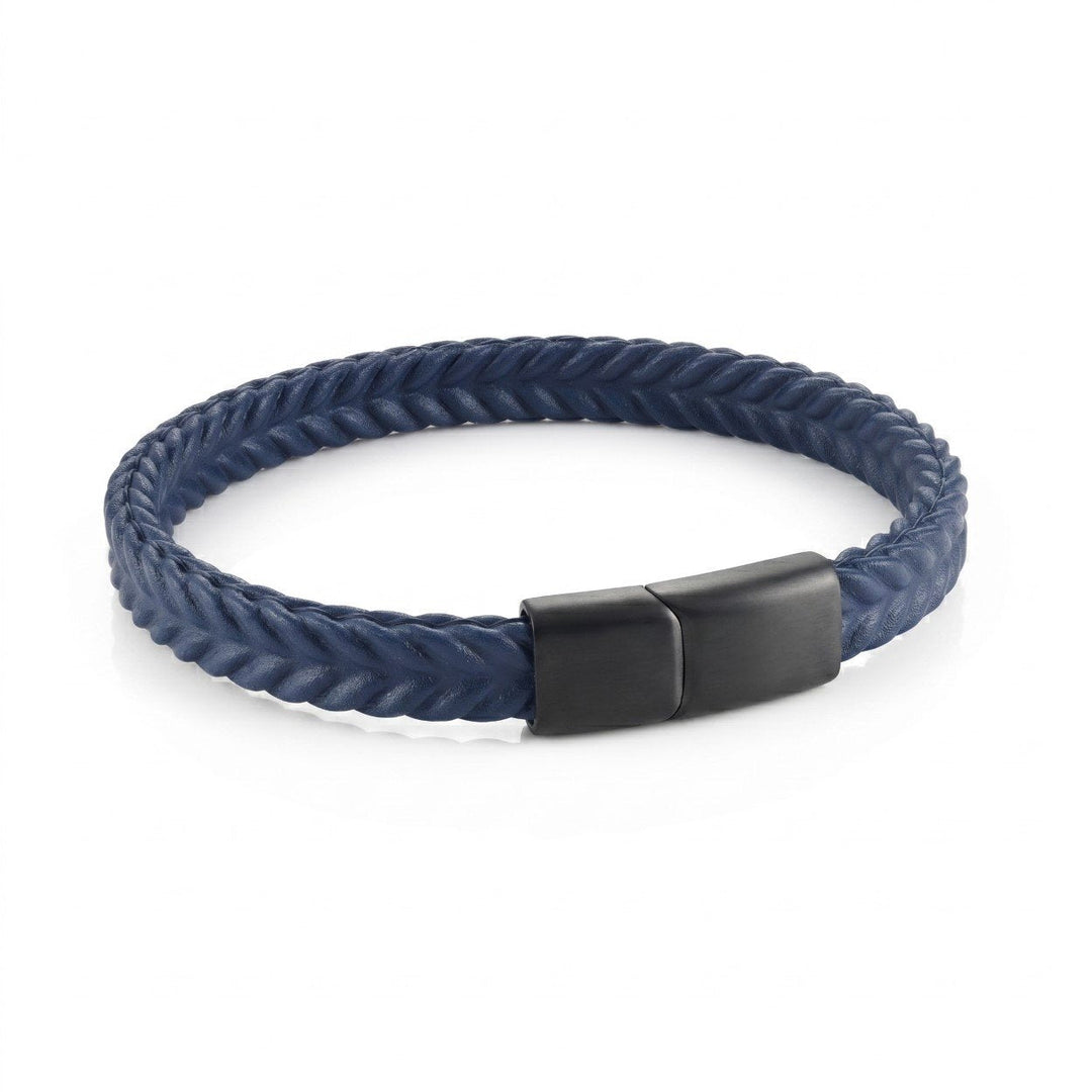 Italgem Steel Black IP Stainless Steel 8mm Flat-V Blue Silicone 8" Bracelet
