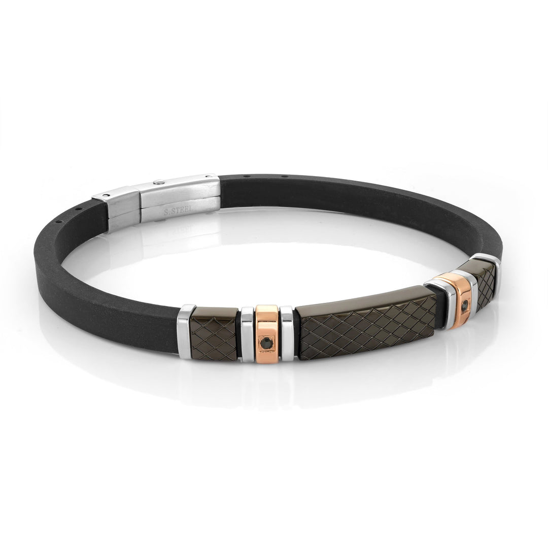 Italgem Steel Double Stud Silicone Bracelet 5mm