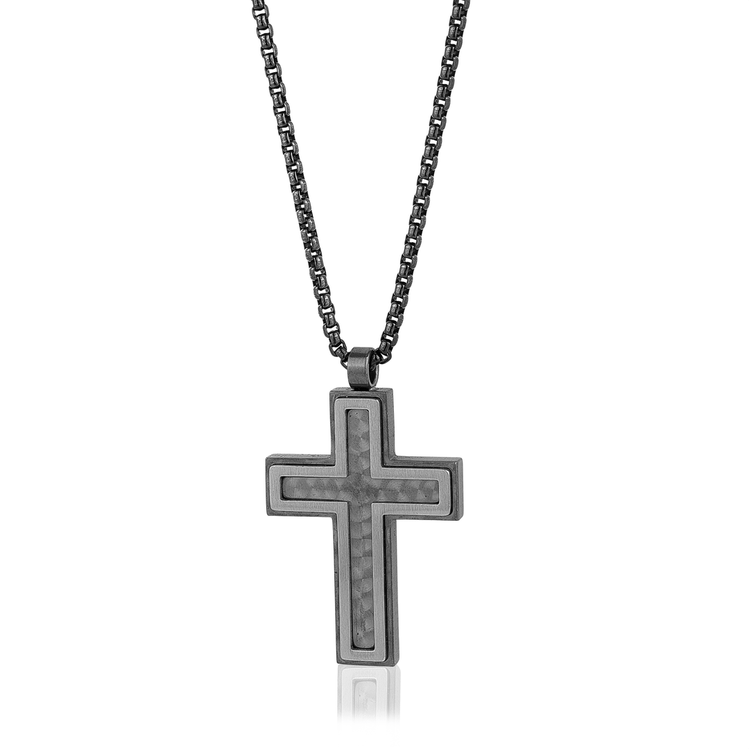 Italgem Steel Raised Carbon Fibre Cross Pendant