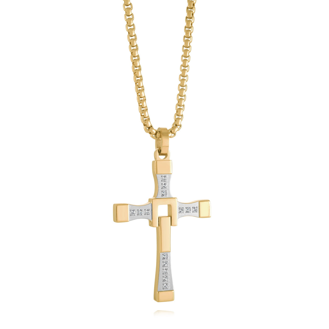 Italgem Steel 2-Piece Studded Cross Pendant