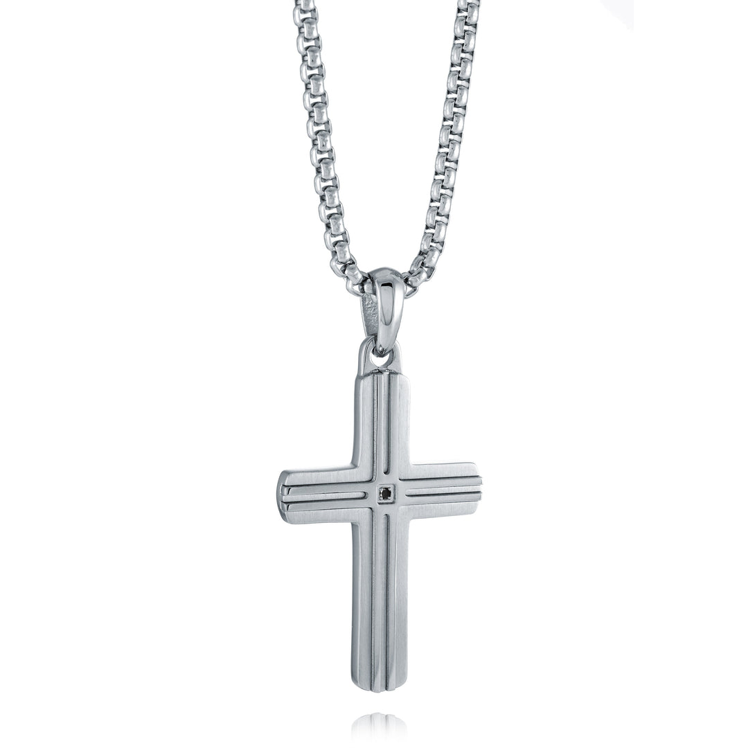 Italgem Steel Inlay Studded Cross Pendant