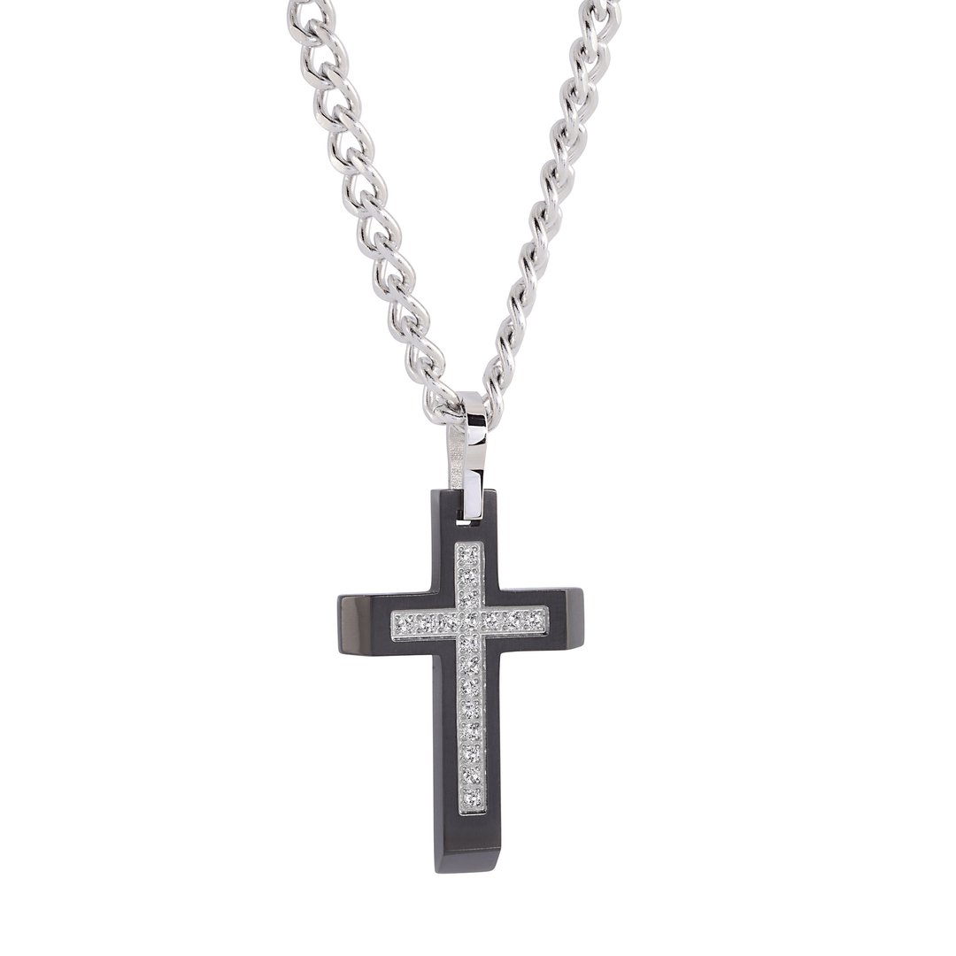 Italgem steel Stainless Steel 22" Matte White Cubic Zirconia Cross Necklace