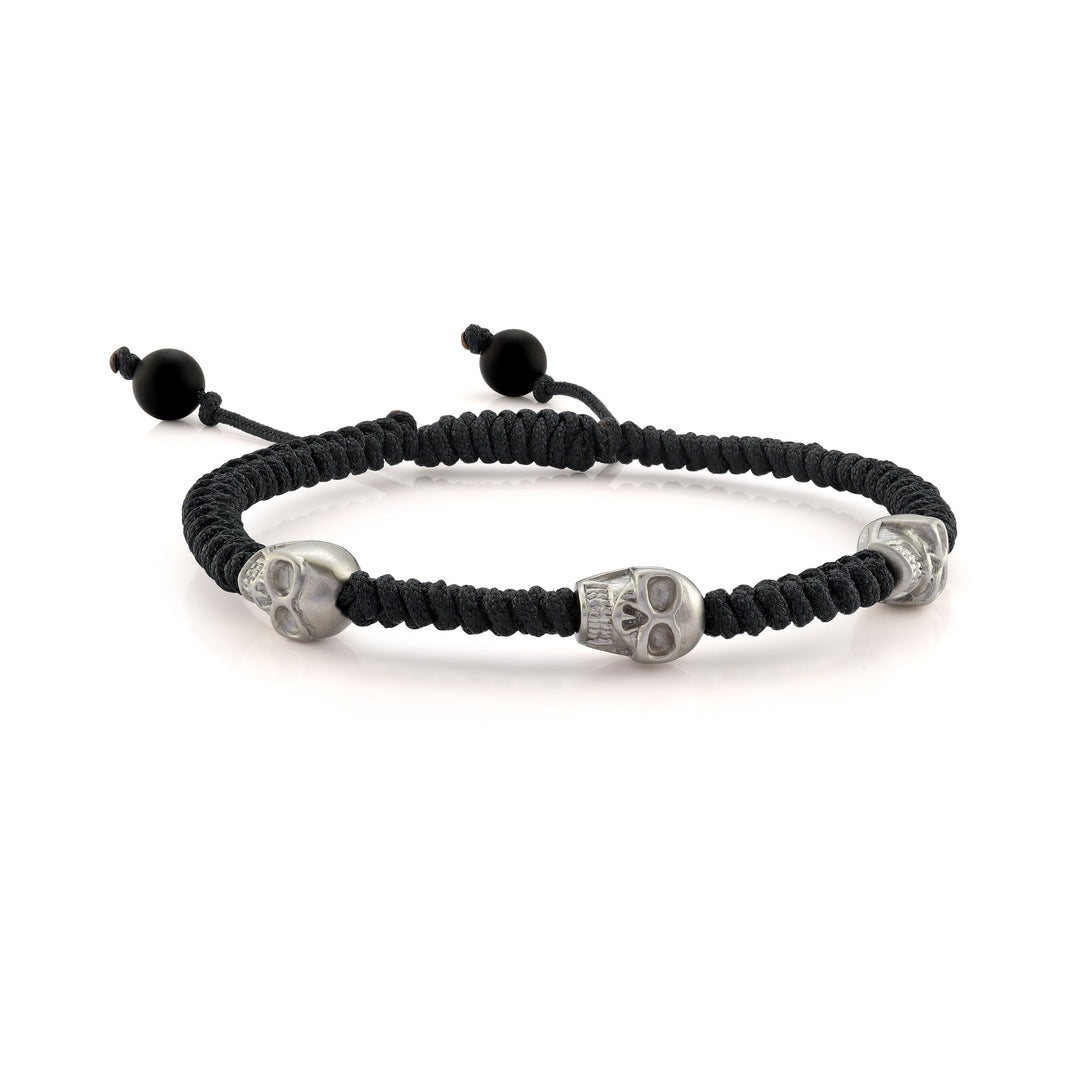 Italgem Steel Triple Skull Cord Bracelet