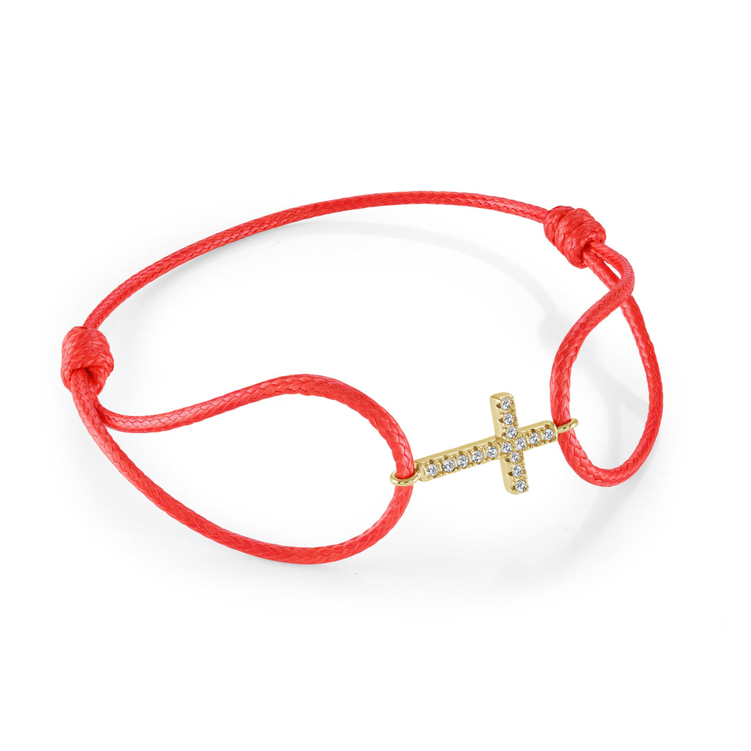 Italgem Steel Red Cord Adjustable Studded Cross Bracelet