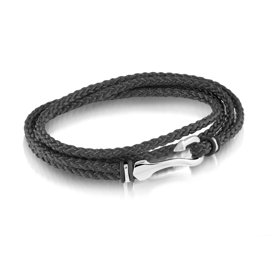 Italgem Steel Hook-Clasp Black Cord Wrap Around Bracelet