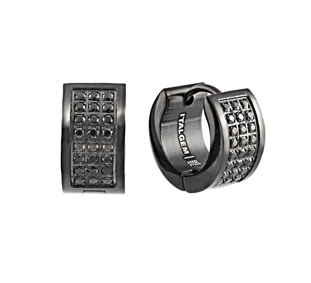 Italgem Steel Black IP Plated 12MM Huggie Earrings.