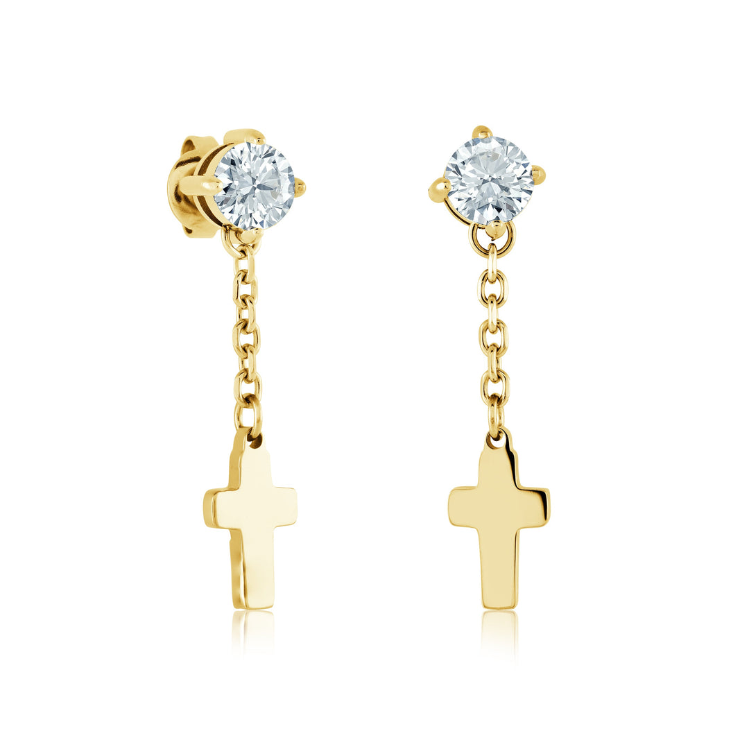 Italgem Steel Cross Dangle Earrings 6mm