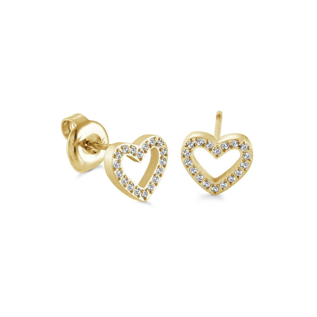Veloria Gold IP Stainless Steel Dainty Heart White CZ Stud Earrings