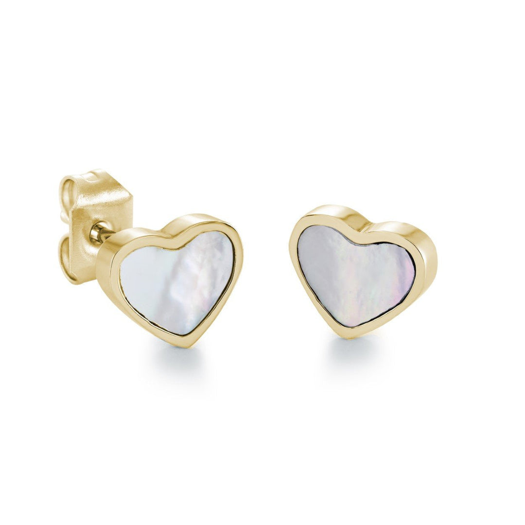 Veloria Gold IP Stainless Steel Mother-of-Pearl Heart Stud Earrings
