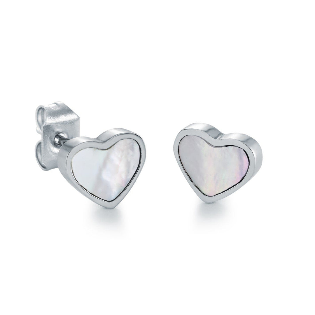 Veloria Stainless Steel Mother-of-Pearl Heart Stud Earrings
