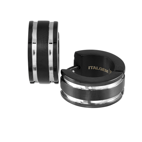 Italgem steel Black IP Plated 13mm Huggies Earrings.