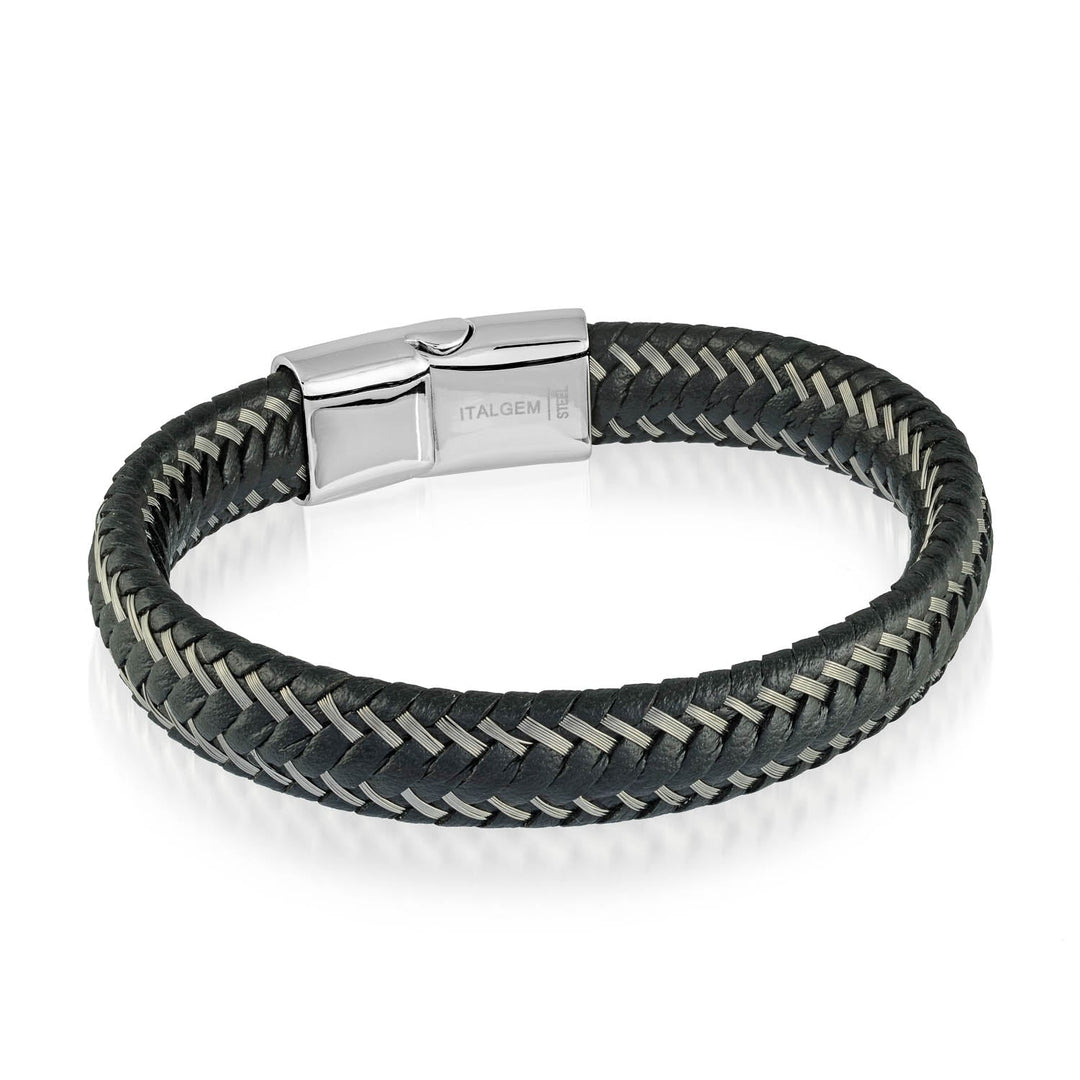 Italgem Steel 12mm Braided Two-Tone Leather Bracelet