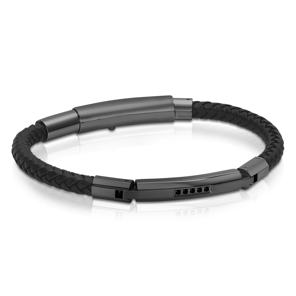 Italgem Steel Studded Plate Leather Bracelet 5mm