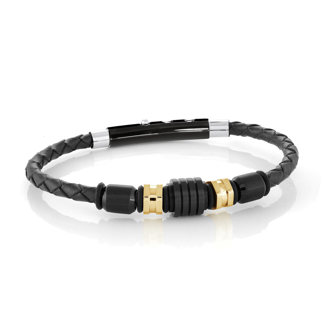 Italgem Steel Hybrid Stainless Steel &amp; Leather Adjustable Bracelet