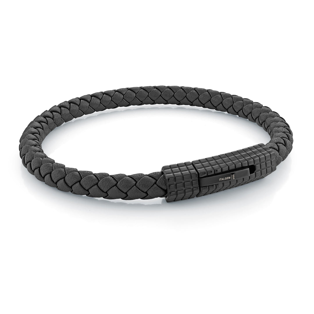 Italgem Steel Checkered Clasp Leather Bracelet 6mm