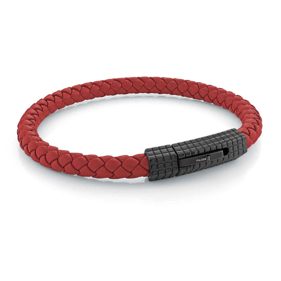 Italgem Steel Checkered Clasp Leather Bracelet 6mm