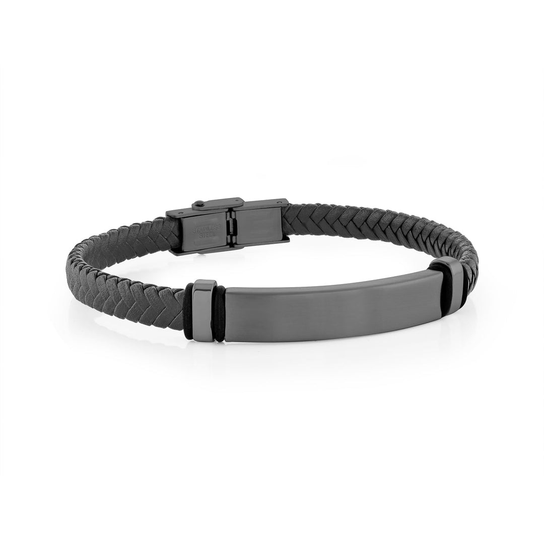 Italgem Steel Braided Leather ID-Plate Bracelet