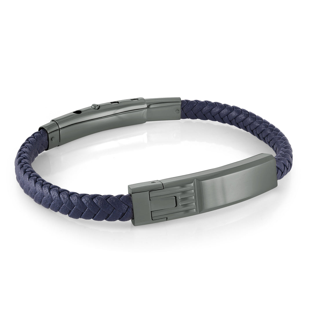 Italgem Steel Steel &amp; Leather Adjustable Bracelet