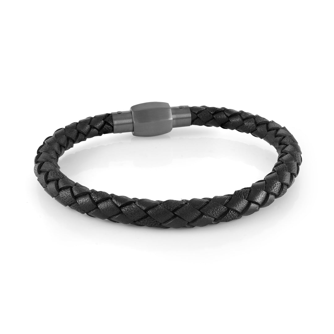 Italgem Steel Twist Clasp Gunmetal Leather Bracelet