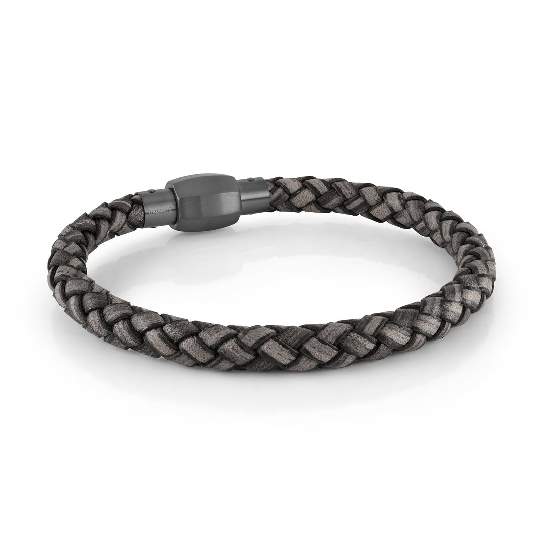 Italgem Steel Twist Clasp Gunmetal Leather Bracelet