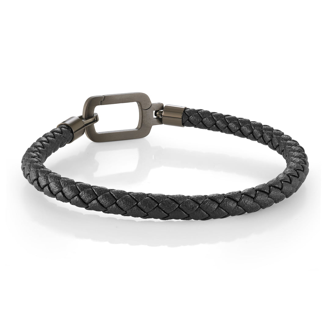 Italgem Steel 5mm Black Leather Pro Clasp Bracelet