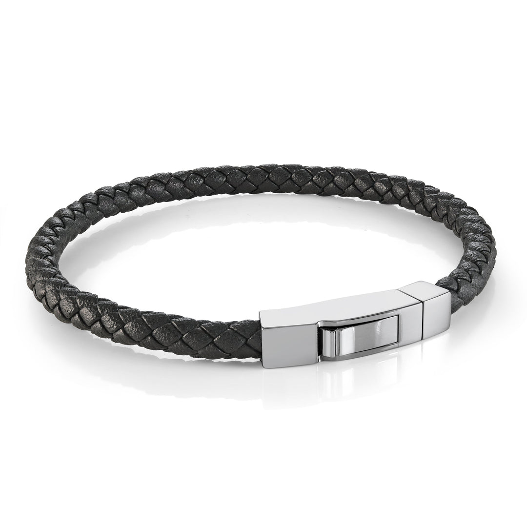 Italgem Steel 5mm Push Clasp Leather Bracelet