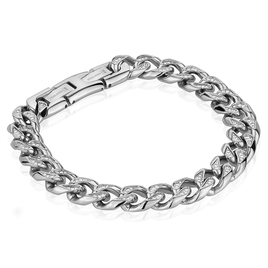Italgam Steel 8.5"10.5MM C.Z Cuban Link Bracelet.