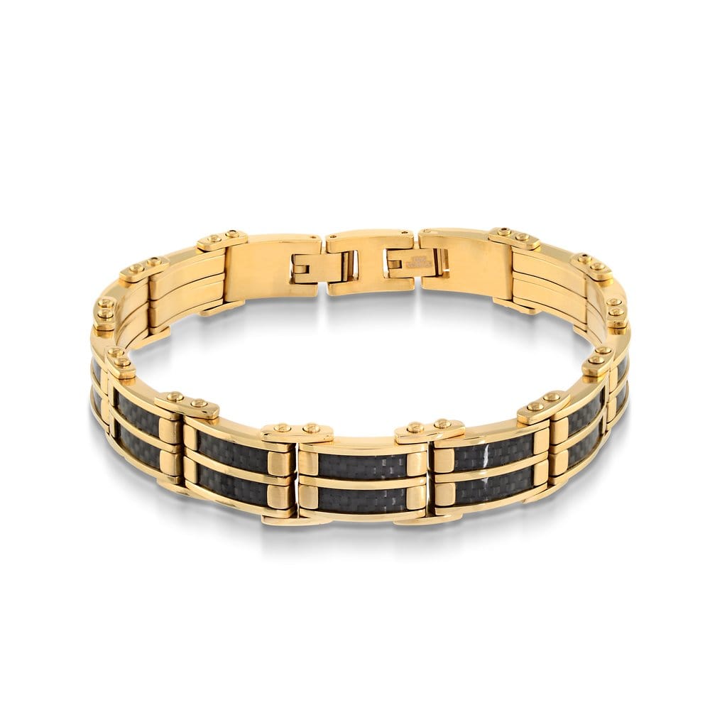 Italgem Steel Gold Tone and Carbon Fibre 9" 13MM Stainless Steel Brace