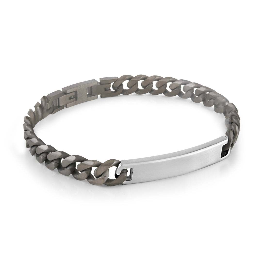Italgem Steel Curb Two-Tone ID Plate Bracelet 7.8mm