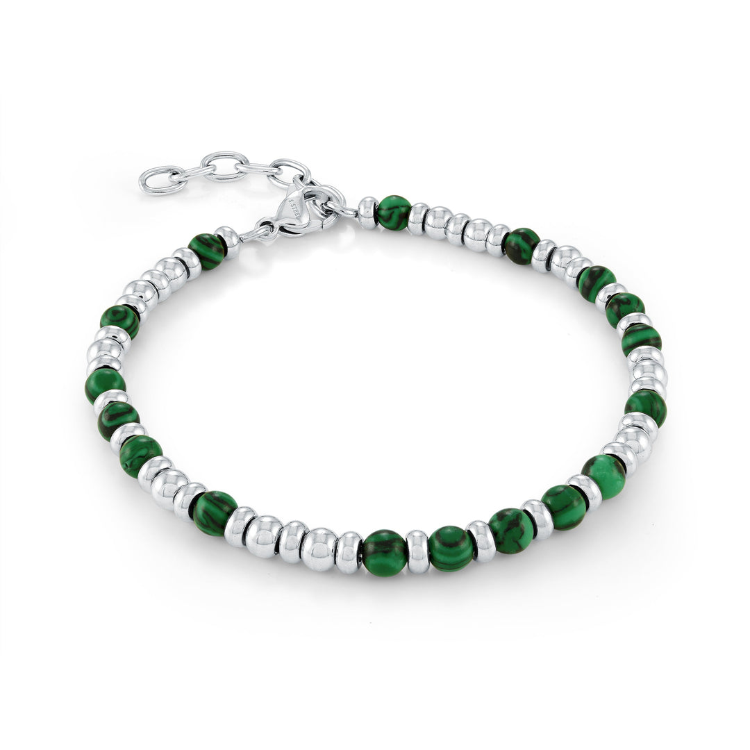Italgem Steel Green Malachite Beads &amp; Steel Bracelet
