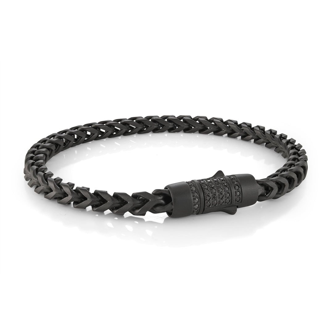 Italgem Steel 6mm Round Curb Matt Black Studded Bracelet