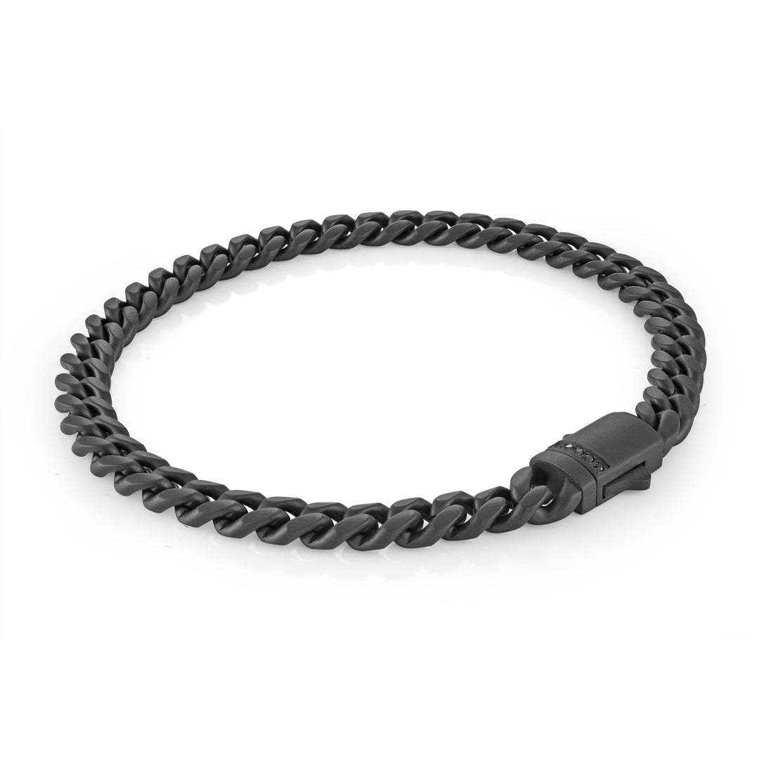 Italgem Steel 6mm Curb Matt Black Studded Bracelet