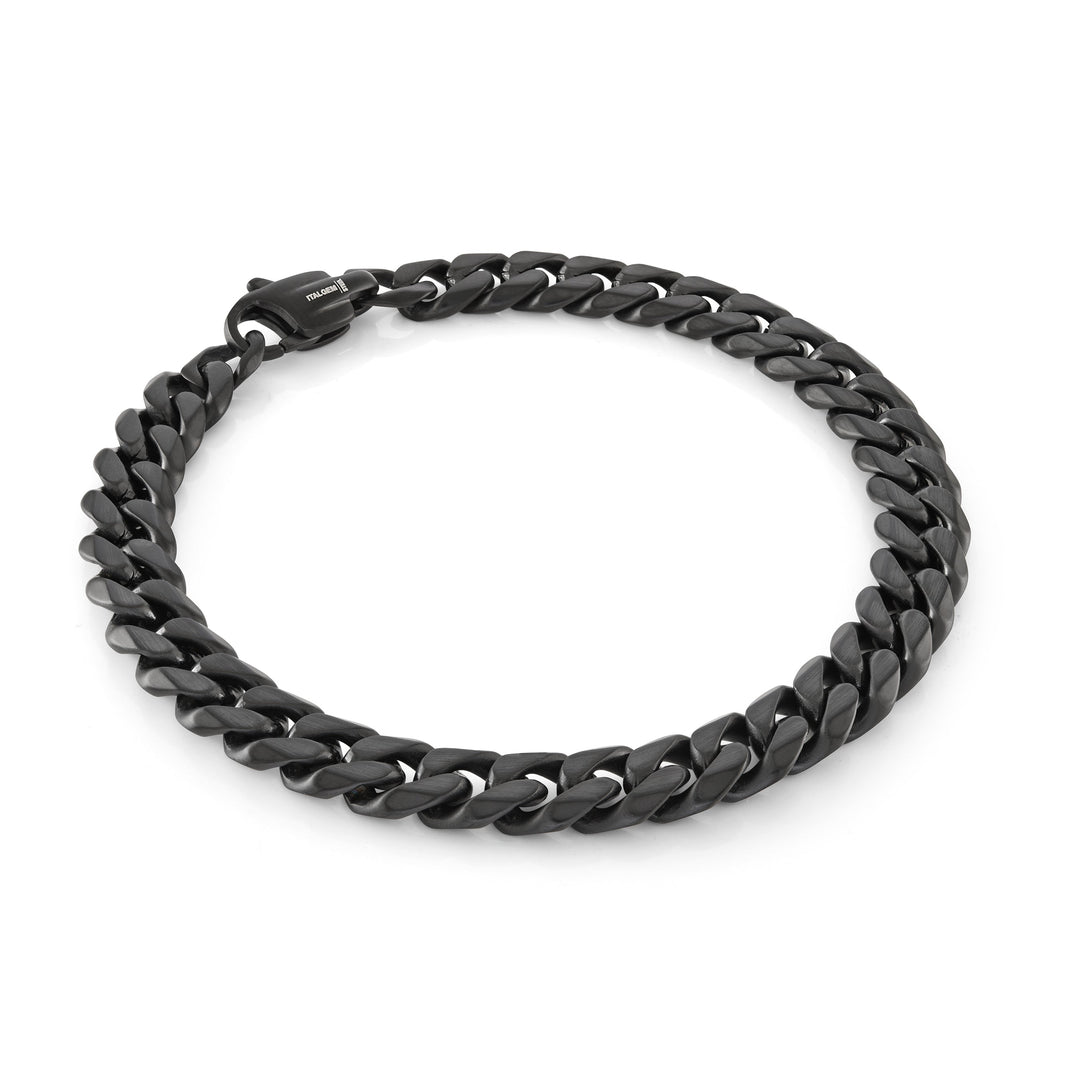 Italgem Steel 7.7mm Matte Black Curb Link Bracelet