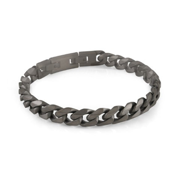 Italgem Steel 8mm Brushed Matte Gunmetal Curb Bracelet