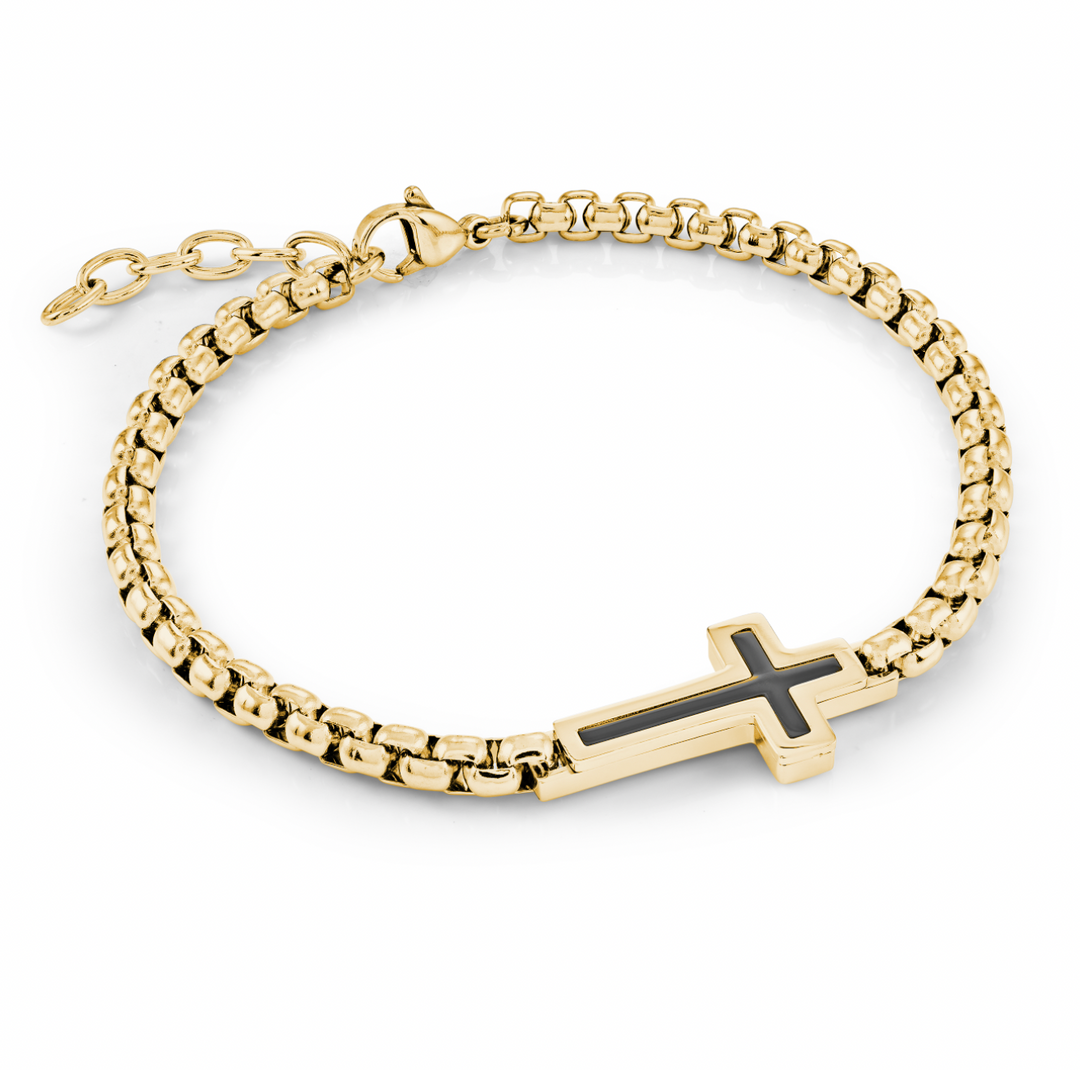 Italgem Steel 4mm Box Link Black-Ip Cross Bracelet