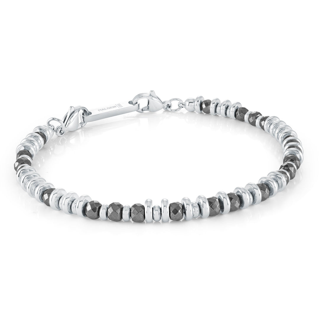 Italgem Steel 4mm Hematite &amp; Steel Bead Bracelet