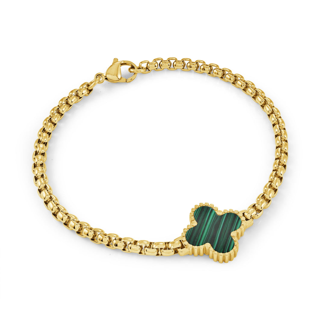 Italgem Steel Malachite Lucky-Clover Bracelet