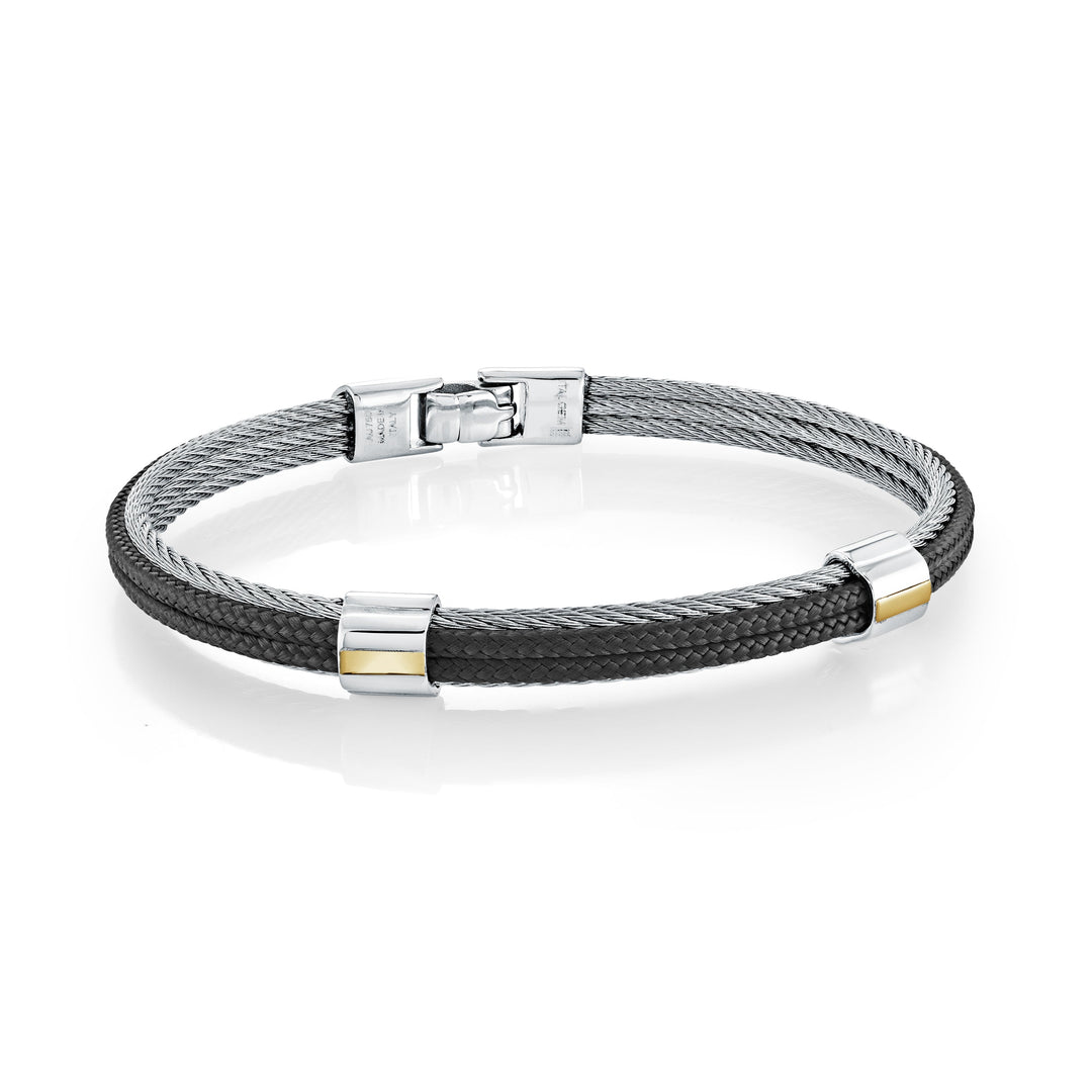 Italgem Steel 18K Accent 3 Row Cable Cord Bangle Bracelet