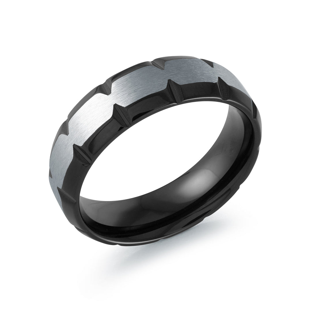 Italgem Steel 7mm Black-Ip Etched Steel Ring