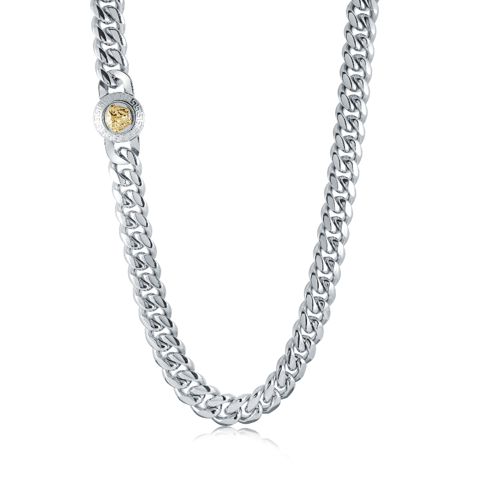 Italgem Steel 12mm Medusa Curb Chain Necklace