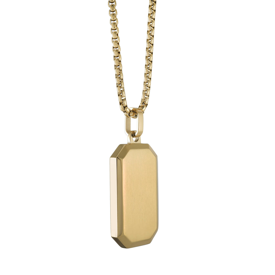Italgem Steel Gold IP Stainless Steel Brushed &amp; Polished Octagon Dog Tag 22" Necklace