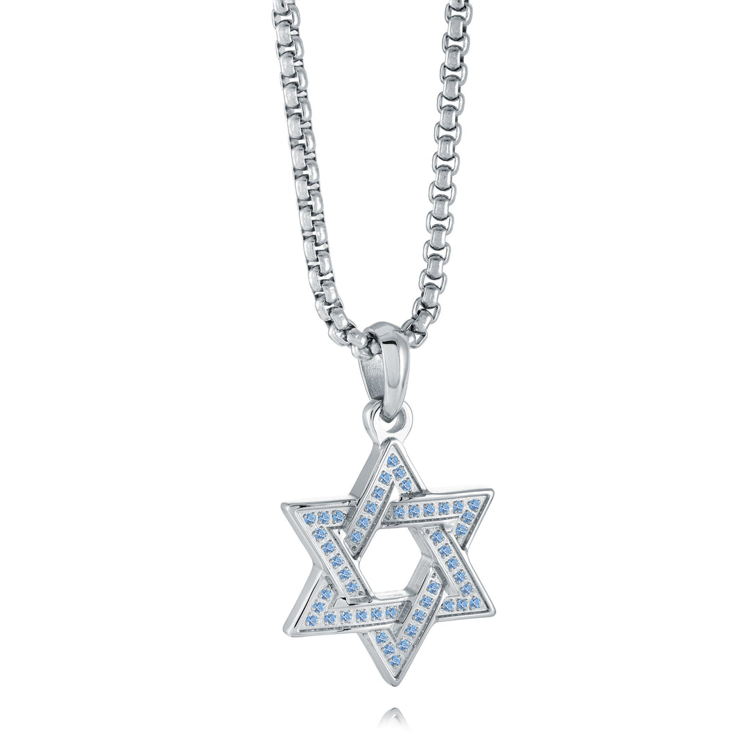 Italgem Steel Navy Studded Star Of David Pendant