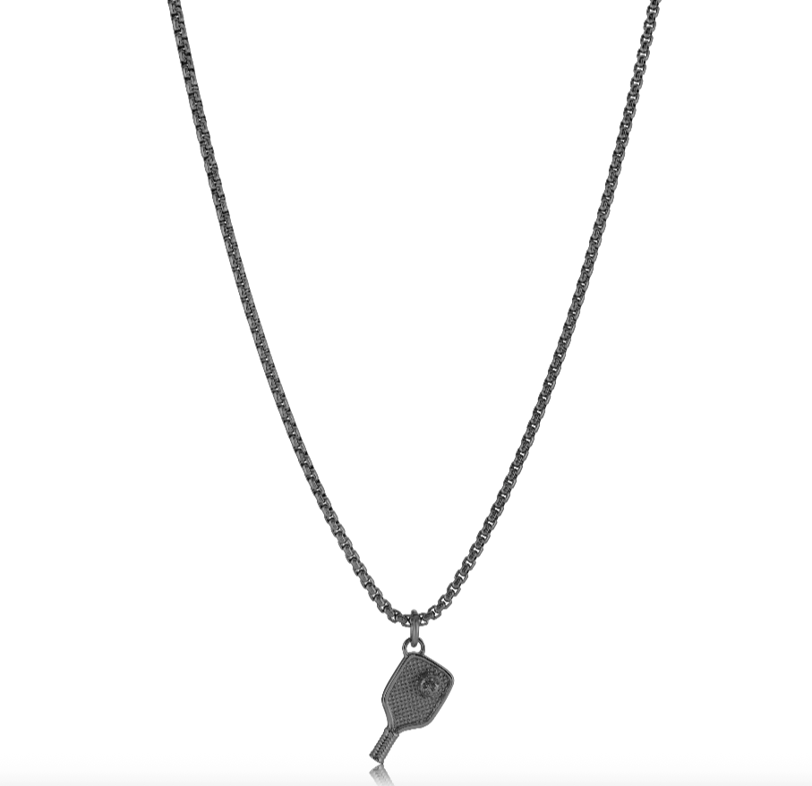 Italgem Steel Pickle Racket and Ball Pendant Necklace